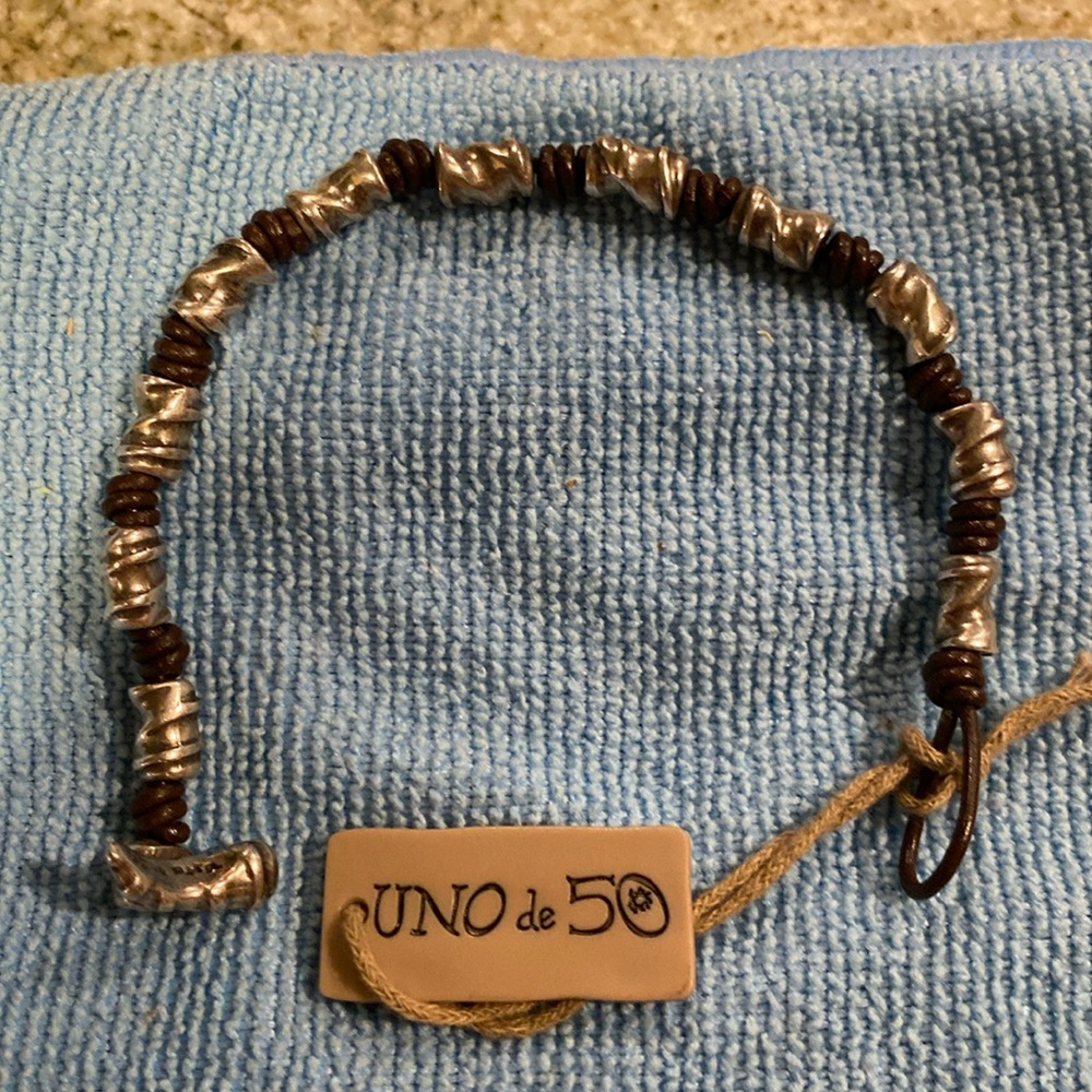UNO DE 50 silver & leather bracelet